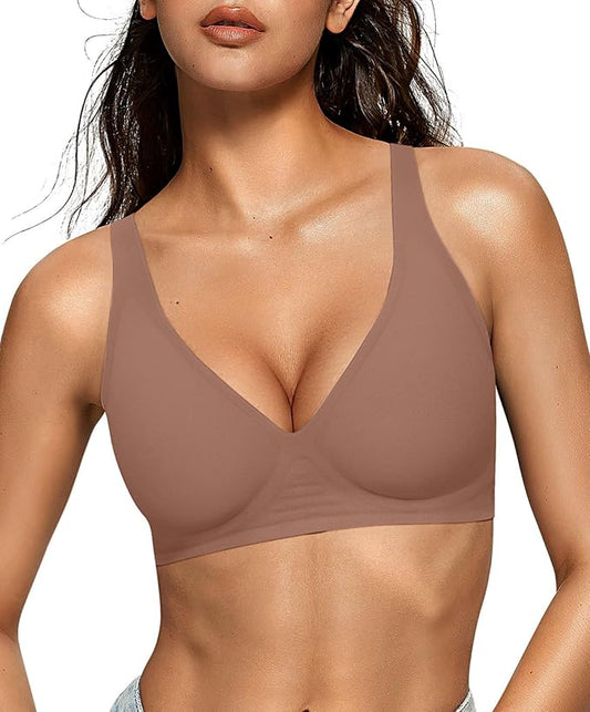 OEAK Womens Deep V Bras Wireless Comfortable Bra Supportive No Underwire Bras Tshirt Push Up Bralettes Plunge Seamless Bra-VivaGrace Women