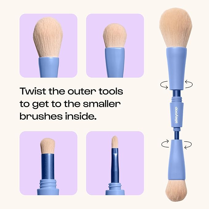 Alleyoop Overachiever 4-in-1 Travel Makeup Brush Set – Powder, Blending, Precision & Complexion Brushes – Mini Makeup Brush for Women, Vegan, Multi-Use & Travel-Friendly Makeup Tool-VivaGrace Women