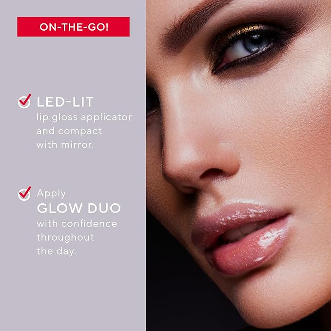 Mirabella Glow Duo, LED Lit Lip Gloss & Hyaluronic Pressed Powder Gift Set - Universal Pressed Powder with LED Light & Mirror - Talc-Free, Paraben & Gluten Free-VivaGrace Women