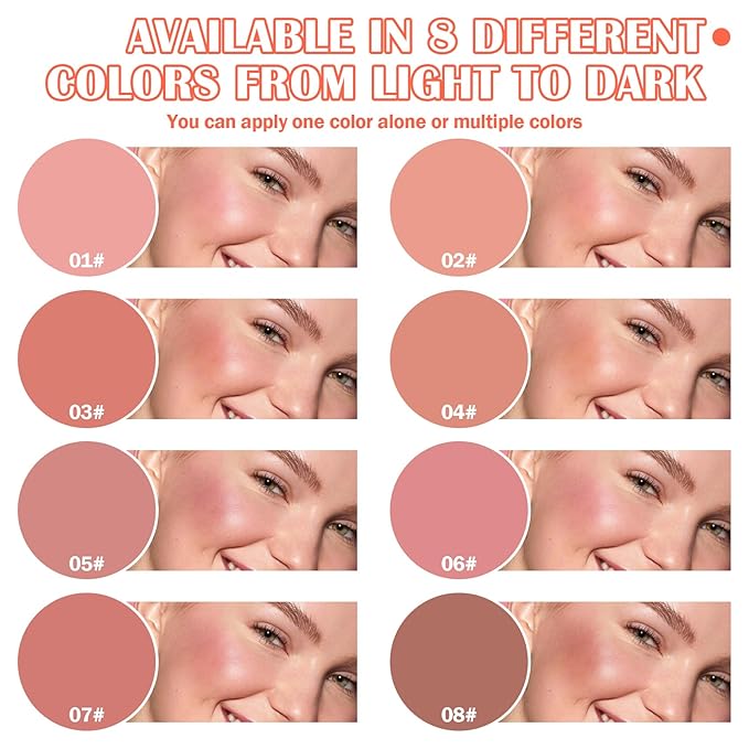 8 Colors Blush Palette,Shimmer Silky Matte Blush Powder Palette,Professional Cute Face Contour Highlighter Blush Palette with Blush Makeup Brush-VivaGrace Women
