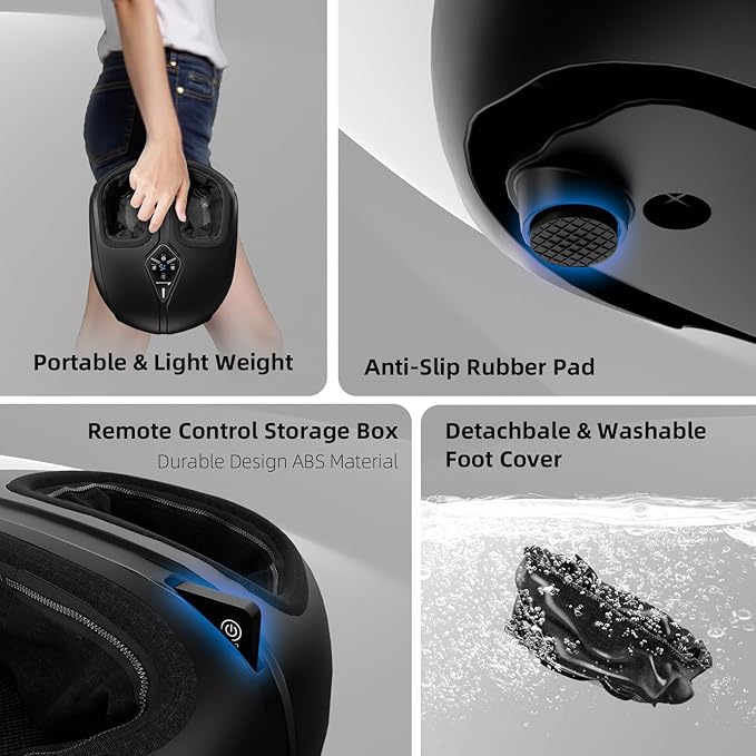 Shiatsu Foot Massager with Heat,Vibration,Air Compression and Deep Kneading for Plantar Fasciitis, Neuropathy,Improve Foot Wellness,Gifts for Women & Men(Black)