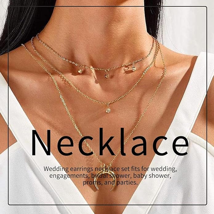 Yean Bride Silver Necklace Earrings Set Rhinestone Bridal Wedding Jewelry Sets Crystal Choker Necklace for Women (Set 3)-VivaGrace Women