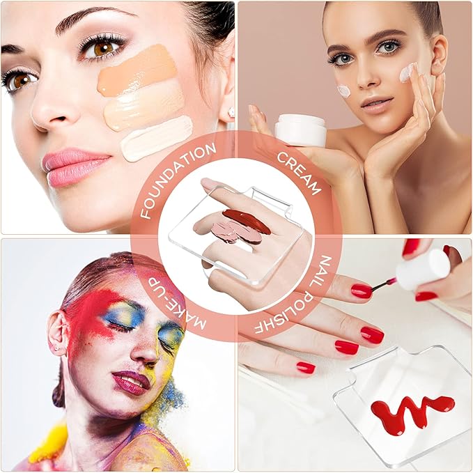 Minkissy 3pcs Makeup Hand Palette Acrylic Nail Art Manicure Palette Makeup Palette Spatula for Home Salon Professional-VivaGrace Women