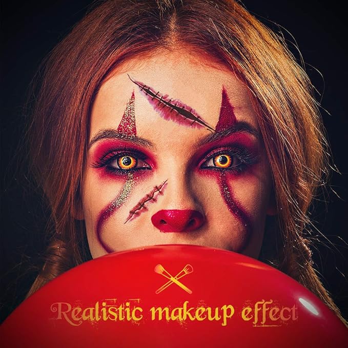 Halloween Makeup Kit, White Black Skeleton Face Paint, Clown Witch Makeup Palette, Vampire Zombie Makeup Kids Adult Special Effects: Fake Blood Scar Wax Tattoos Stencils Crayons Set-VivaGrace Women