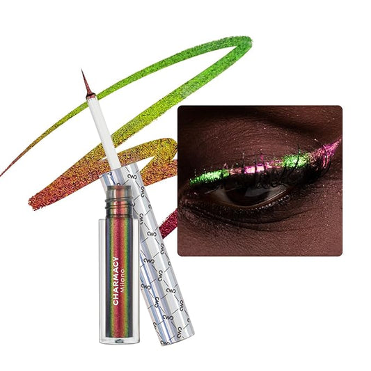 Chameleon Glitter Liquid Eyeliner, Highly Pigmented Intense Color Shifting, Waterproof Eyeliner Metallic Multi-Reflective Finish, Longwearing, Smudge-proof, Ultra-Fine Tip, PINK GOLD GREEN 902-VivaGrace Women