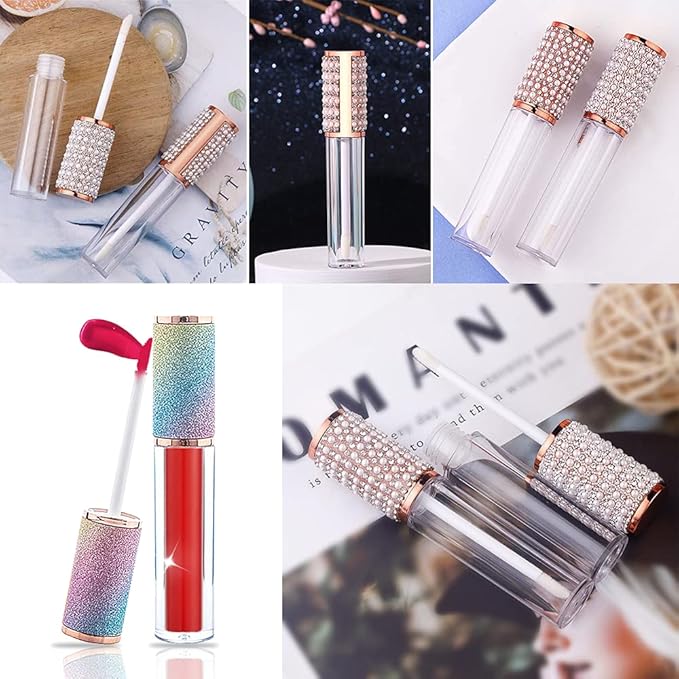 AMORIX 24 Pack Crystal Rhinestone Lip Gloss Tubes with Wand 5ml Empty Lip Gloss Containers Lipgloss Bottles with Stoppers 2pcs Syringes + Labels for DIY Lip Gloss Balm-VivaGrace Women