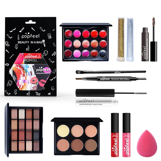 All-in-one Holiday Makeup Gift Set | Full Makeup Kit for Women Multipurpose Essential Bundle Include Eyeshadow Palette Lipstick Blush Concealer Face Powder Eyeliner Mascara Lipgloss Brush-VivaGrace Women