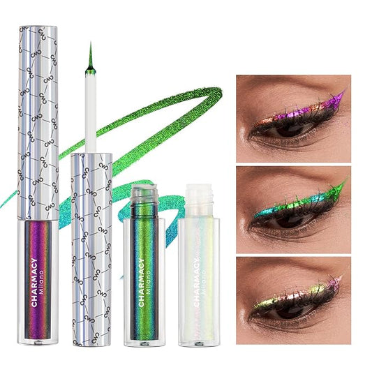 CHARMACY Chameleon Liquid Eyeliner, Liquid Glitter Eyeliner, Highly Pigmented, Metallic Intense MultiColor Shifting waterproof Eyeliner, Ultra-Fine Tip, Longwearing, Smudge-proof (#SET3-903/905/908)-VivaGrace Women