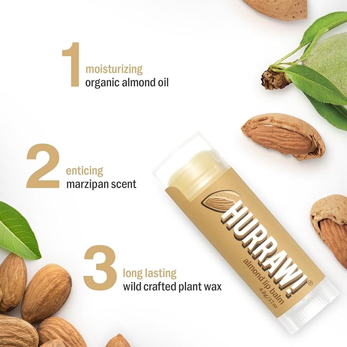 Hurraw! Almond Lip Balm, 2 Pack: Organic, Certified Vegan, Cruelty and Gluten Free. Non-GMO, 100% Natural Ingredients. Bee, Shea, Soy and Palm Free. Made in USA-VivaGrace Women