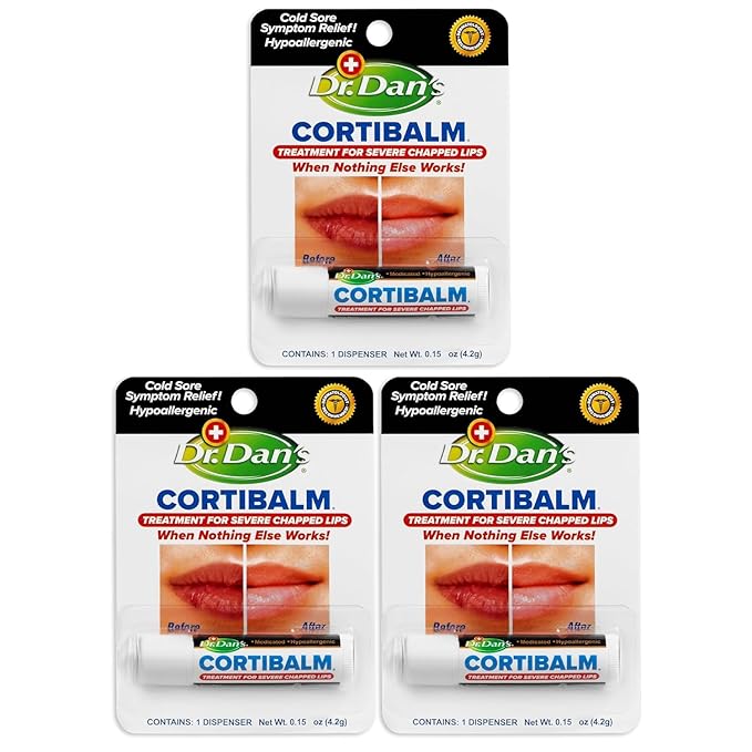 Dr. Dan's Cortibalm -3 Pack -for Dry Cracked Lips - Healing Lip Balm for Severely Chapped Lips- Designed for Men, Women and Children-VivaGrace Women