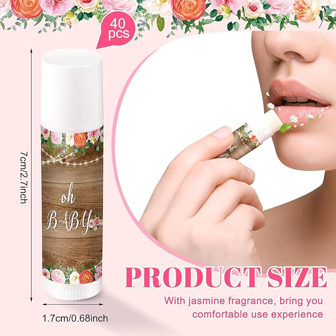 40 Pieces Lip Balm Bulk Baby Shower Jasmine Lip Balm Favors Floral Moisturizing Lip Balm for Women Children Men Girl kids Gender Reveal Favors Gift Baskets (Floral)-VivaGrace Women