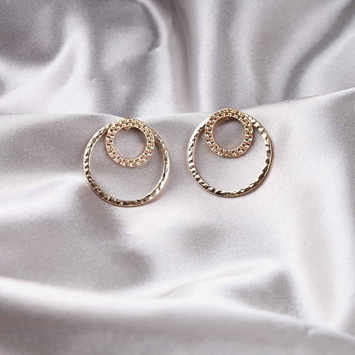 Vintage Crystal Circle Ear Jacket Earrings CZ Hollow Circle Hoop Earrings Gold Circle Earrings Minimalist Geometric Circle Stud Earrings Jewelry for Women-VivaGrace Women