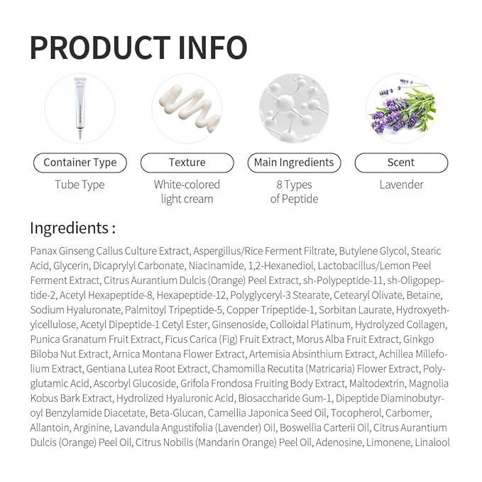 Fermentation Peptine Eye Care Cream (Tube 20ml), Improve Dark Circles, Anti-Aging, Contains 8Types of Peptide, Wrinkles, Daily Wrinkle Eye Cream-VivaGrace Women