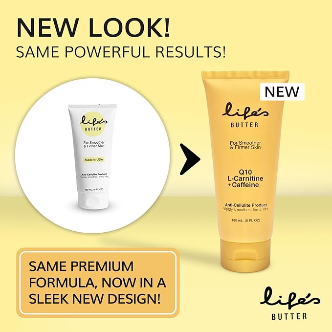 LIFE'S BUTTER Anti-Cellulite Cream - 100% Natural - Made in USA - Cruelty-Free - Hypoallergenic - Best Cellulite Reduction - Skin Firming + Tightening for Women L-Carnitine + CoQ10 + Caffeine – 6oz-VivaGrace Women