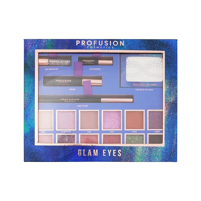 Profusion Cosmetics Euphoric Glam Eyes, Transform Your Appearance with Crystal Face Jewels and More, Sparkle all Day and Night with all in one Eyeshadow Palette to Unleash Your Inner Glam-VivaGrace Women
