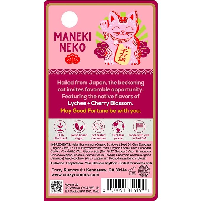 Crazy Rumors Happy Juju All Natural, Plant-Based Lip Balm with Organic Shea & Jojoba 1 Pack (Maneki Neko)-VivaGrace Women