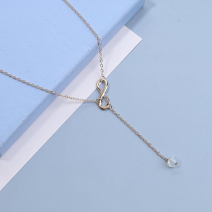 Boho Crystal Infinity Necklace Gold Y Necklace Minimalist Crystal Y Lariat Necklace Chain Jewelry for Women and Girls-VivaGrace Women
