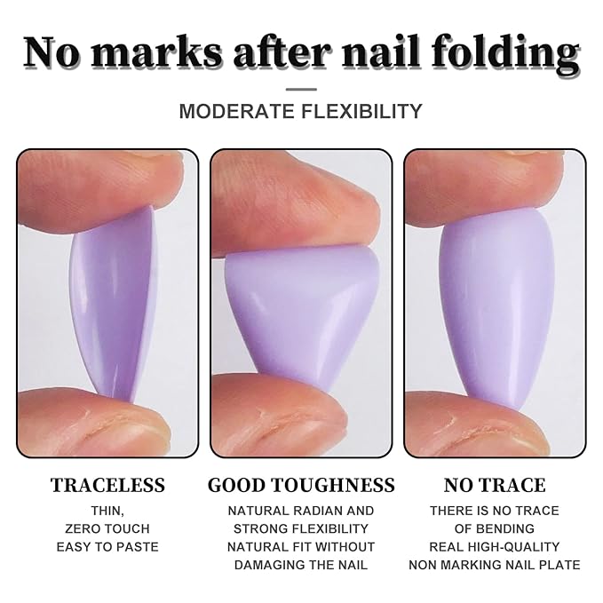 LoveOurHome 240pc Medium Almond Press on Nails Colored PurpLE Fake Nail Tips Full Cover Artificial Fingernail French Stiletto Manicure with Adhesive Tabs for Women Girls