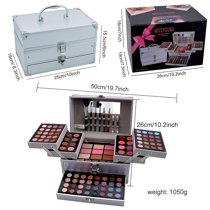 All-in-One Makeup Gift Set Carry All Makeup Kit Women Full Kit With Makeup Bag Lipgloss Lipstick Concealer Blush Foundation Face Powder Eyeshadow Palette Cosmetic Palette #8-VivaGrace Women