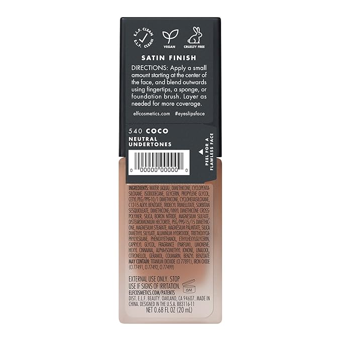 e.l.f. Flawless Finish Foundation, Lightweight & Medium Coverage, Semi-Matte Finish, Coco, 0.68 Fl Oz (20mL)-VivaGrace Women