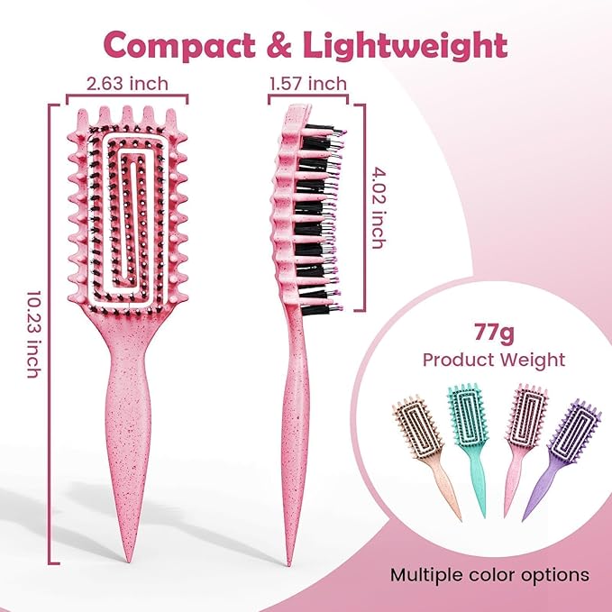 Curl Defining Brush, Curly Hair Brush Defining with Side Gear for Combing, Shaping, and Styling Curly Hair, Lightweight Candy Brush Suitable for All Wet or Dry Hair Types for Women and Men (Pink)-VivaGrace Women
