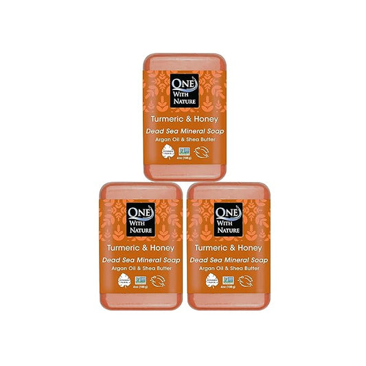 One With Nature Dead Sea Salt Turmeric Soap 4oz 3-Pack – Purifying and Exfoliating Soap Bar with Dead Sea Minerals and Turmeric for Face & Body, for Men & Women-VivaGrace Women
