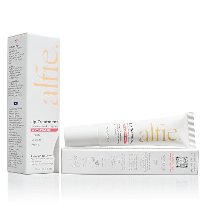 Alfie Hyaluronic Acid Lip Booster -Strawberry Flavor -15ml/0.5 Fl. Oz -Peptide Lip Treatment -Lip Plumper & Filler -Lip Serum & Moisturizer -Lip Volume Hydrating Treatment -Vegan Friendly, Non-Toxic-VivaGrace Women