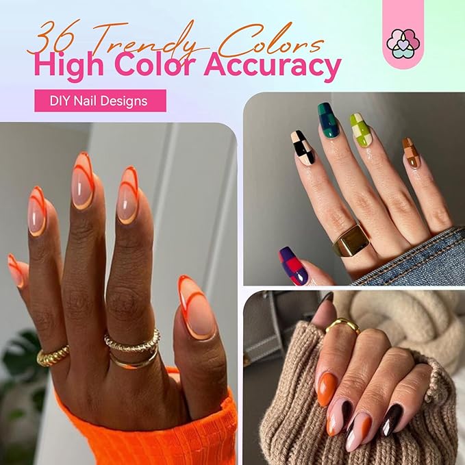SAVILAND Nail Gel - 36 Colors Liner Set With Art Brushes, Soak Off Pen, Pink Polish for Salon DIY At Home, Beginner-Friendly Manicure Kit