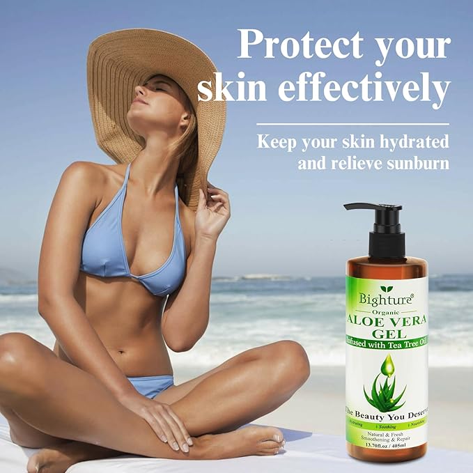 Aloe Vera Gel with Tea Tree Oil for Face, Skin, Hair, Sunburn relief, Organic Aloe Vera Gel from Freshly cut 100% Pure Aloe,13.7oz-VivaGrace Women