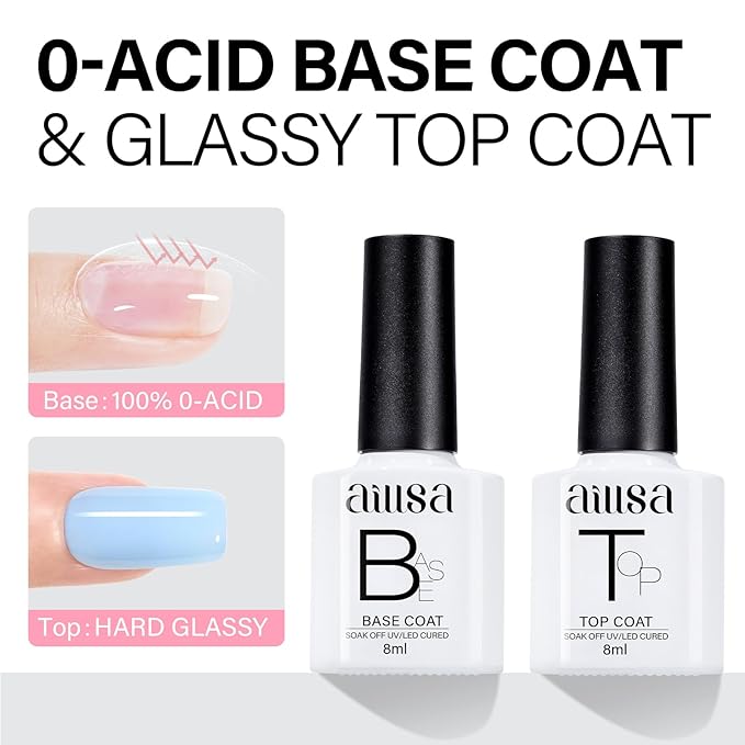 AILLSA Blue Gel Nail Polish Set Baby Blue Pastel Purple Yellow Macaron Gel Polish with Base and Top Coat, Long Lasting Summer Spring Color Soak Off U V L ED Manicure Art Salon DIY at Home 7Pcs 8ML