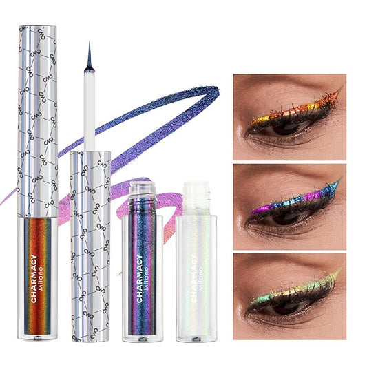 CHARMACY Chameleon Liquid Eyeliner, Liquid Glitter Eyeliner, Highly Pigmented, Metallic Intense MultiColor Shifting waterproof Eyeliner, Ultra-Fine Tip, Longwearing, Smudge-proof (#SET1-901/904/907)-VivaGrace Women
