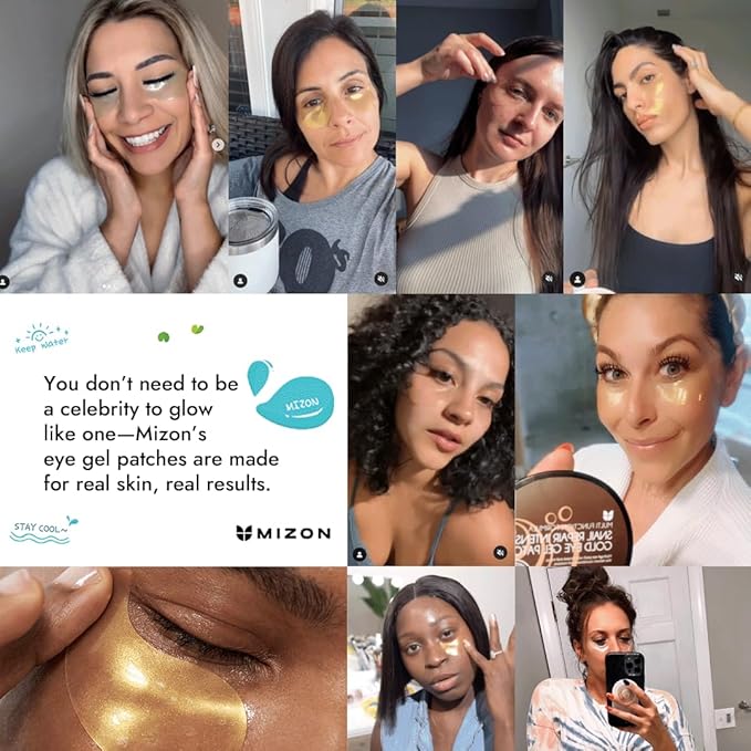 MIZON 24K Gold and Snail Mucin Hydrogel Under Eye Patches for Puffy Eyes Dark Circles Moisturizing Fine Lines Korean Skincare Pack of (Pack of 2, 120 Pairs)-VivaGrace Women