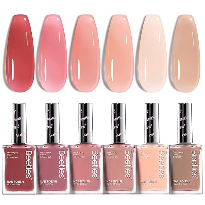 Beetles Jelly Nail Polish Set P186,6 Colors Burgundy Pink Nude Quick Dry Nail Polish 15 ml Fingernail Fast Drying & Long Lasting Nail Strengthener Polish