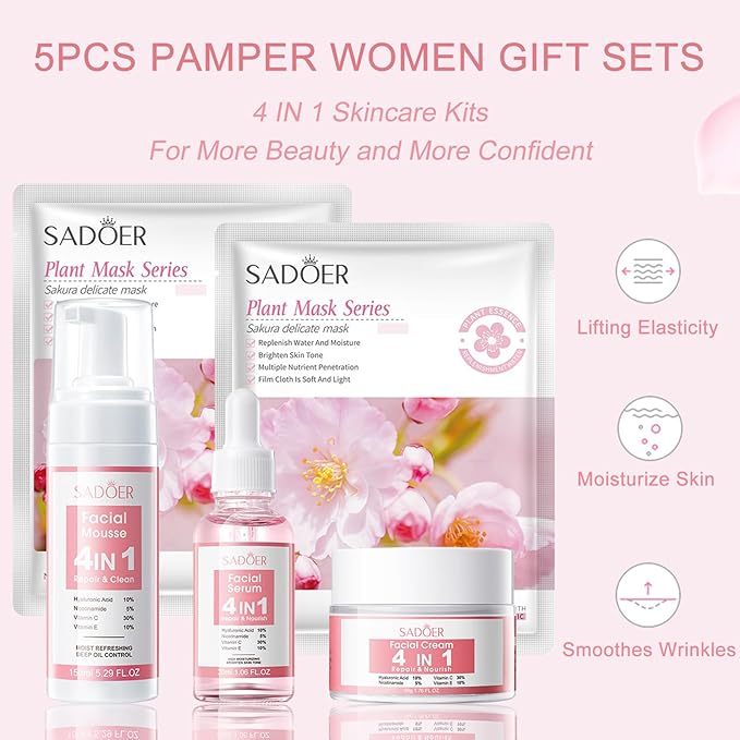 4 IN 1 Face Care Kit, Gifts for Women, Anti Aging Skin Care Set, Reduce Wrinkles with Hyaluronic Acid, Niacinamide, Vitamin C, Vitamin E, Daily Skin Care Routine, Face Skin Care Kit for Women Gift-VivaGrace Women