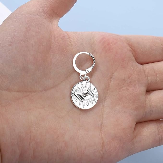 Evil Eye Coin Earrings Silver Disc Drop Earrings Evil Eye Hoop Earrings Vintage Lucky Charm Earrings Jewelry for Women and Girls-VivaGrace Women