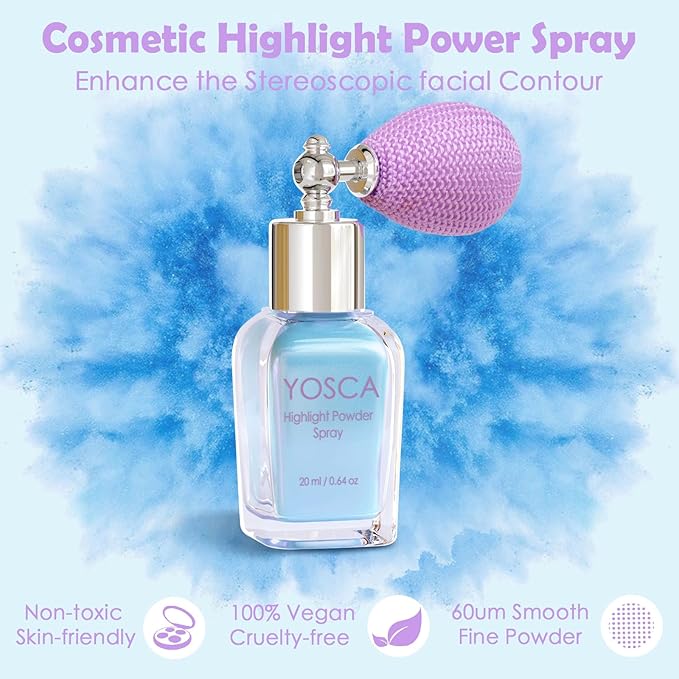 Yosca Highlighter Powder Spray, 20ML Cosmetic Grade Shimmer Powder Blue Glitter Spray Sparkle Highlighter Makeup Festival Concert Accessorise for Rave Clothes Hair Face Nail Art - Cedre Lake-VivaGrace Women