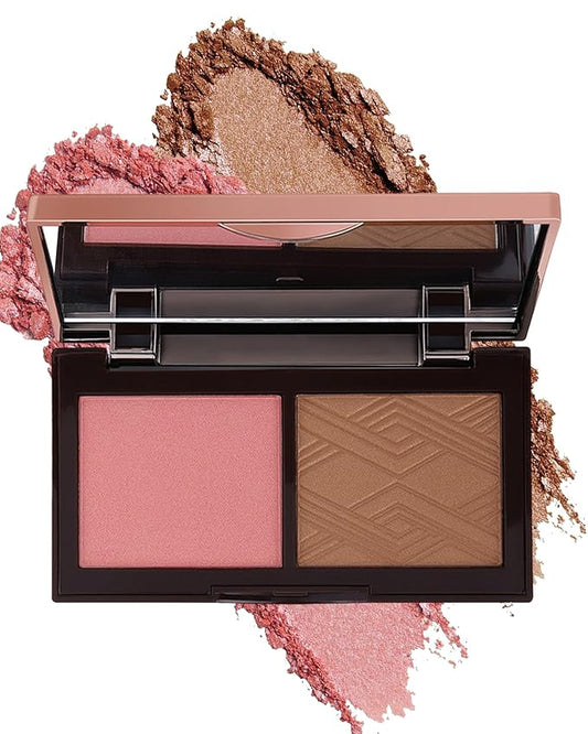 Face Bronzer Contour Blush Powder Palette-2 in 1 Cruelty-Free Buildable Facial Cheek Shimmer Blusher Contour Bronzing Pressed Powder,Blendable Makeup Palette,Thanksgiving Gift Set for Women-02-VivaGrace Women