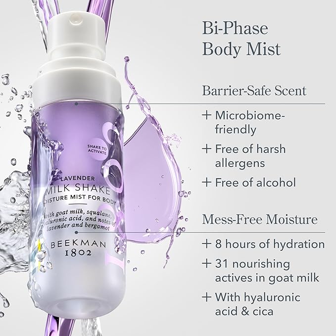 Beekman 1802 Lavender Milk Shake - Body Mist - 4.7 fl. oz - With Hyaluronic Acid & Jojoba Oil - Instantly Moisturizes, Hydrates & Softens - Good for Sensitive Skin - Cruelty Free-VivaGrace Women