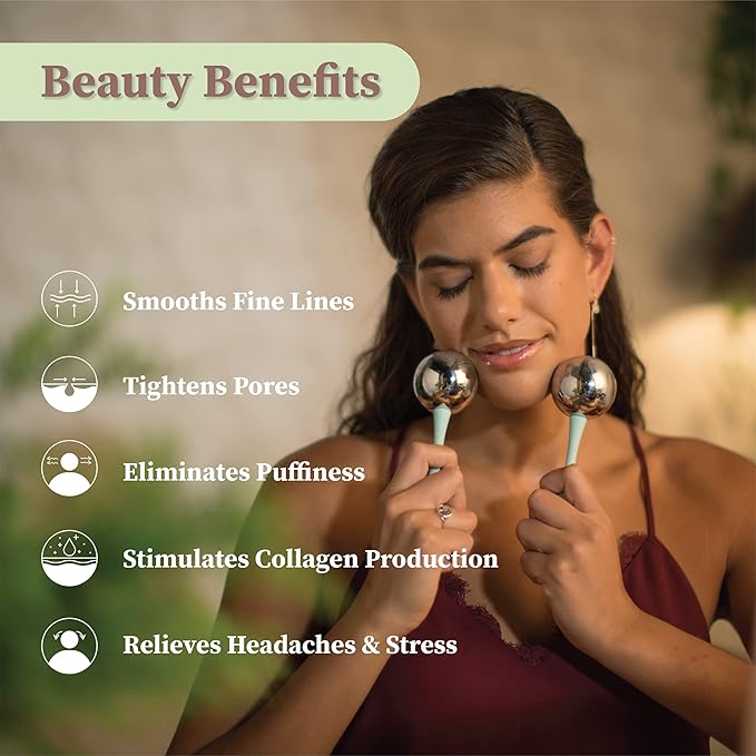 Facial Ice Globes for Face - 360 Stainless Steel face wand Globes Massager For Puffy Eyes & Dark Circles, Stimulates Collagen to Tighten Skin & Shrink Pores, Enhance Circulation & Smooth Looking Skin-VivaGrace Women