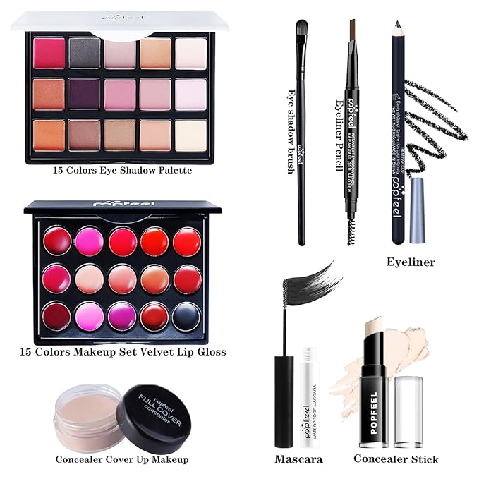 Makeup Kit for Women, All in One Makeup Gift Set for Women and Teen Girl, Full Makeup Kit with Lipgloss Eyeshadow Palette Concealer Stick Mascara Eyeliner Pencil Eye Shadow Brush-VivaGrace Women