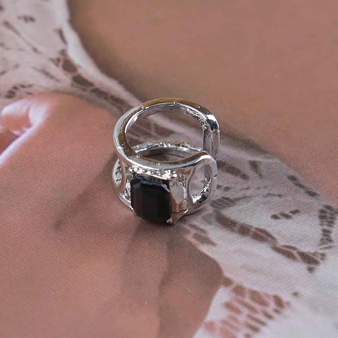 Vintage Crystal Ear Cuff Earrings Black Onyx Cuff Earrings Rhinestone Cartilage Earrings Silver Open Cuff Wrap Earrings Jewelry for Women-VivaGrace Women