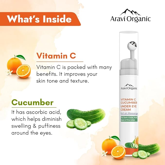 Vitamin C & Cucumber Under Eye Cream Gel Roll on Massager For Dark circles, Puffy Eyes-VivaGrace Women
