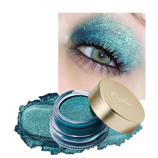 Oulac Teal Eyeshadow Green Glitter Eyeshadow Highly Pigmented Eye Shadow Waterproof & Long Lasting for Women with Moisturizing Formula. Multi-use for Highlighter. 6g (14)-VivaGrace Women