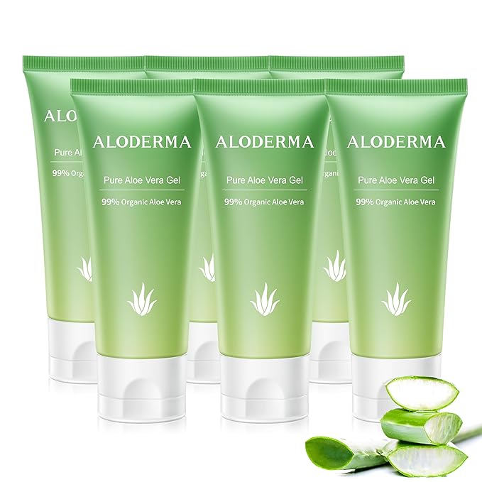 Aloderma 99% Organic Aloe Vera Gel Made within 12 Hours of Harvest, Easy Travel Size Tube for Body, Face, & Scalp, Cooling & Soothing Support for Skin & Sunburn, Hydrating Aloe Gel, 1.5oz - 6ct-VivaGrace Women