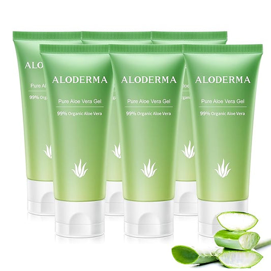 Aloderma 99% Organic Aloe Vera Gel Made within 12 Hours of Harvest, Easy Travel Size Tube for Body, Face, & Scalp, Cooling & Soothing Support for Skin & Sunburn, Hydrating Aloe Gel, 1.5oz - 6ct-VivaGrace Women