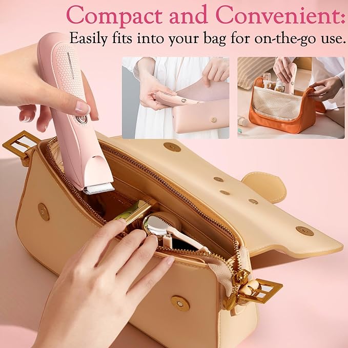 Riokko Bikini Trimmer for Women with LED Light and IPX7 Waterproof Dual Charging, Skin-Safe Cordless Pubic Hair Shaver with Battery Indicator-VivaGrace Women