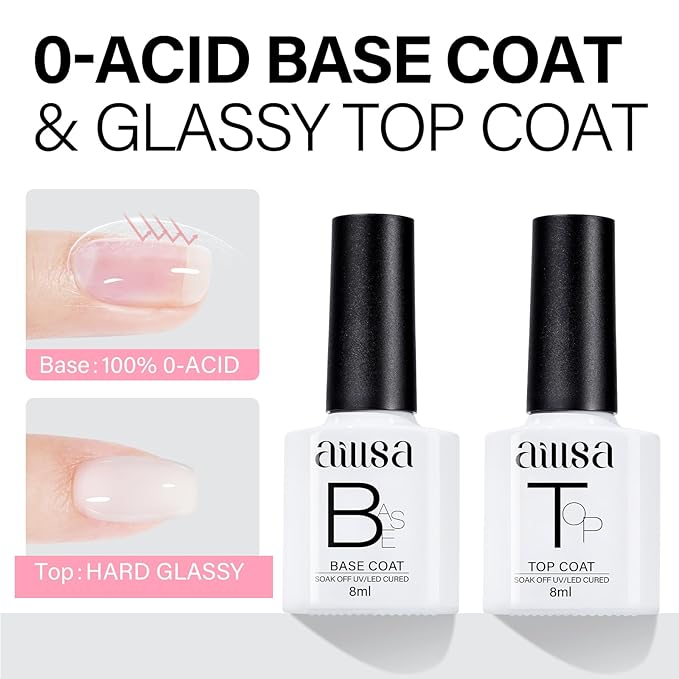AILLSA Nude Gel Nail Polish Set Red Jelly Pink Milky White Black Gel Polish with Base and Top Coat, Classic Popular Color All Season Soak Off U V L ED Manicure Art Salon DIY at Home 7Pcs 8ML