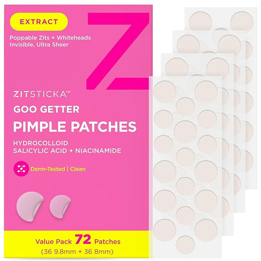 ZitSticka Pimple Patches for Face and Body, Goo Getter Hydrocolloid Patches to Cover Zits & Blemishes, Acne Patches or Zit Spot Stickers, Body Blemish Patch (72 Pack)-VivaGrace Women