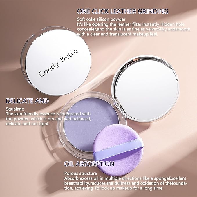 Chillab Lavender Matte Powder,Matte Oil Control Face Pressed Powder,Face Setting Powder with Mini Powder Puff for Silky Flawless Long-Lasting Lightweight Skin-friendly Face Cosmetics (Lavender)-VivaGrace Women