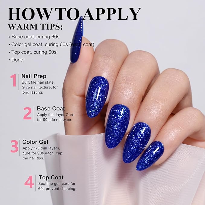 Imtiti Glitter Deep Blue Gel Nail Polish, 0.5 fl oz Shimmer Sea Blue UV/LED Soak Off for Spring and Summer Nail Design